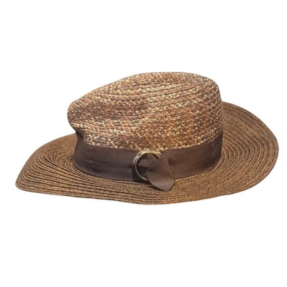 Goorin Bros Wide Brim Straw Hat Brown Ribbon with Tortoise Shell Buckle Medium main image 4